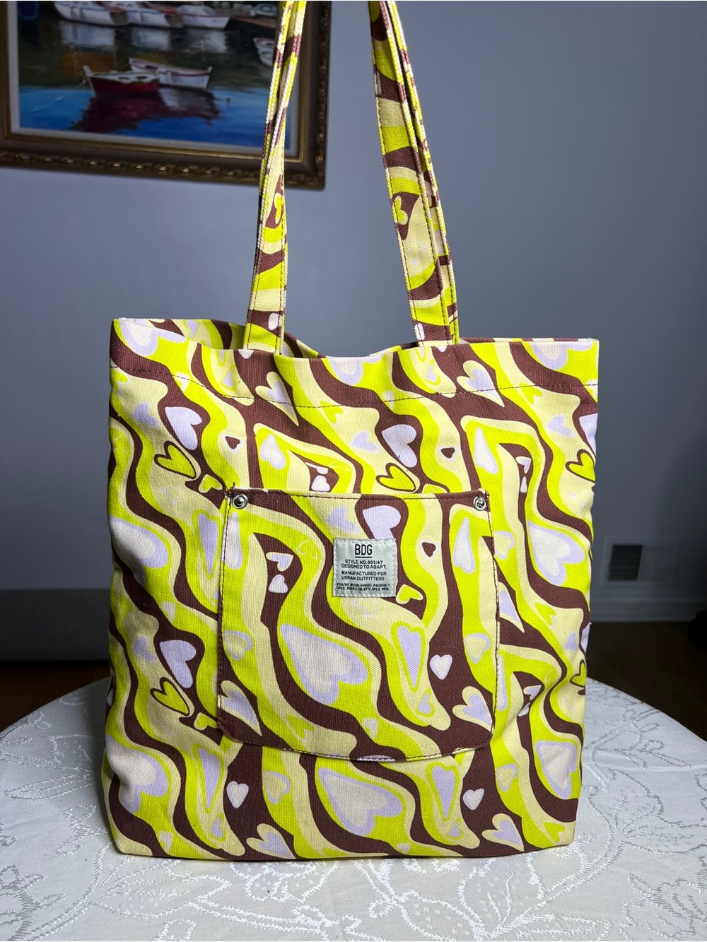 BDG Yellow, Brown & White Patterned Canvas Tote
